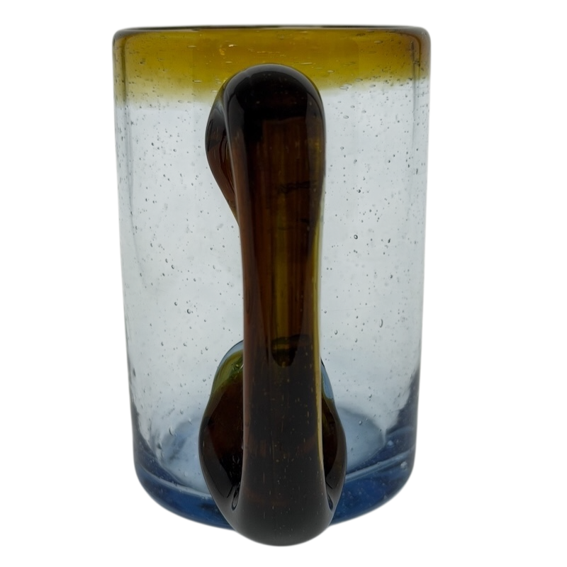 Hand Blown Mexican Art Glass Tankard Mug with Unique Colorful Design and Decorative Handle