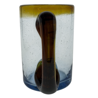 Hand Blown Mexican Art Glass Tankard Mug with Unique Colorful Design and Decorative Handle