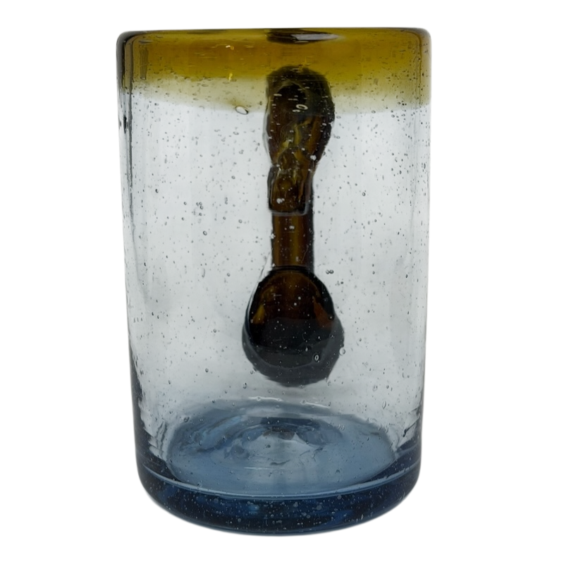 Hand Blown Mexican Art Glass Tankard Mug with a unique design and vibrant color variations