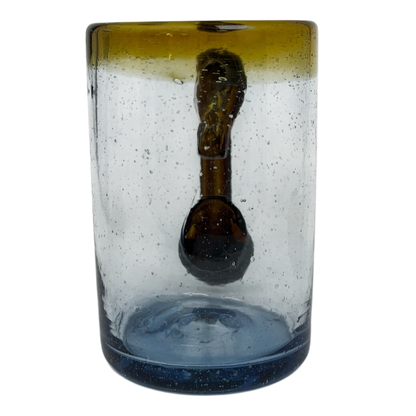 Hand Blown Mexican Art Glass Tankard Mug with a unique design and vibrant color variations