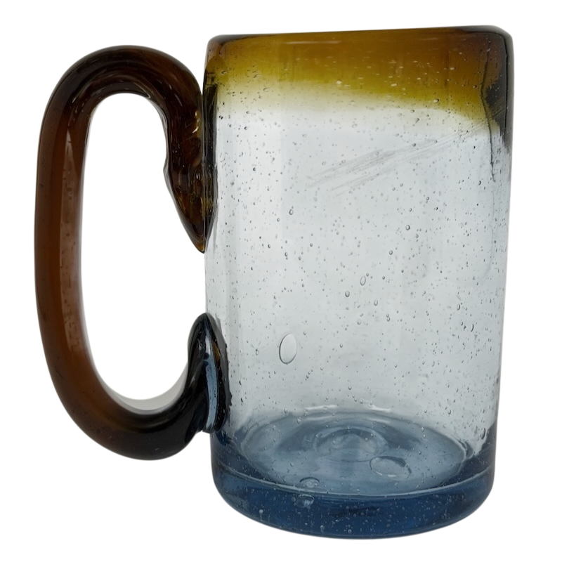 Hand Blown Mexican Art Glass Tankard Mug with a unique gradient color design and textured surface