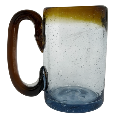 Hand Blown Mexican Art Glass Tankard Mug with a unique gradient color design and textured surface