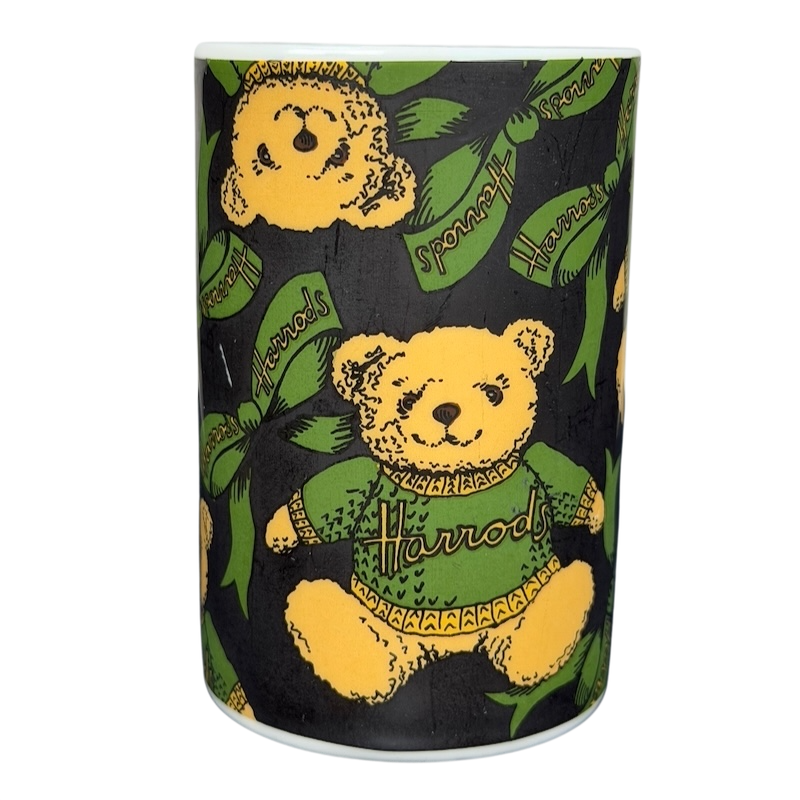 Harrods Knightsbridge Teddy Bear Green Sweater Mug featuring playful teddy bear design with green accents