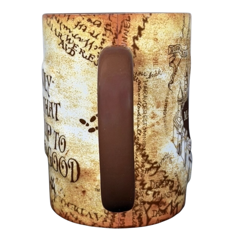 Harry Potter Marauder's Map collectible mug featuring detailed designs and a brown handle