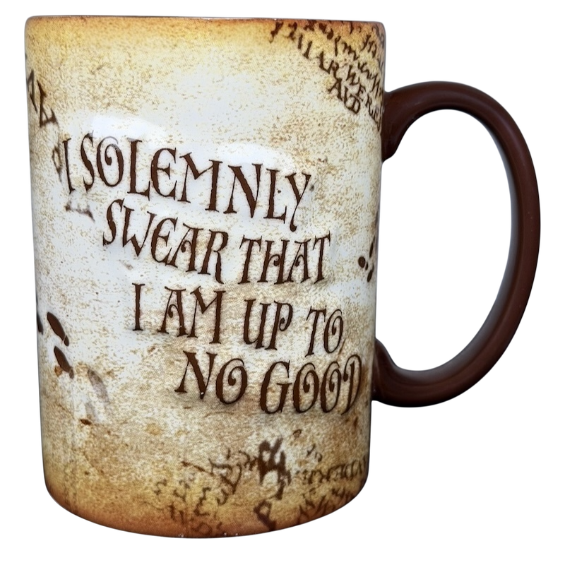 Harry Potter Marauder's Map collectible mug featuring iconic text for fans of the series