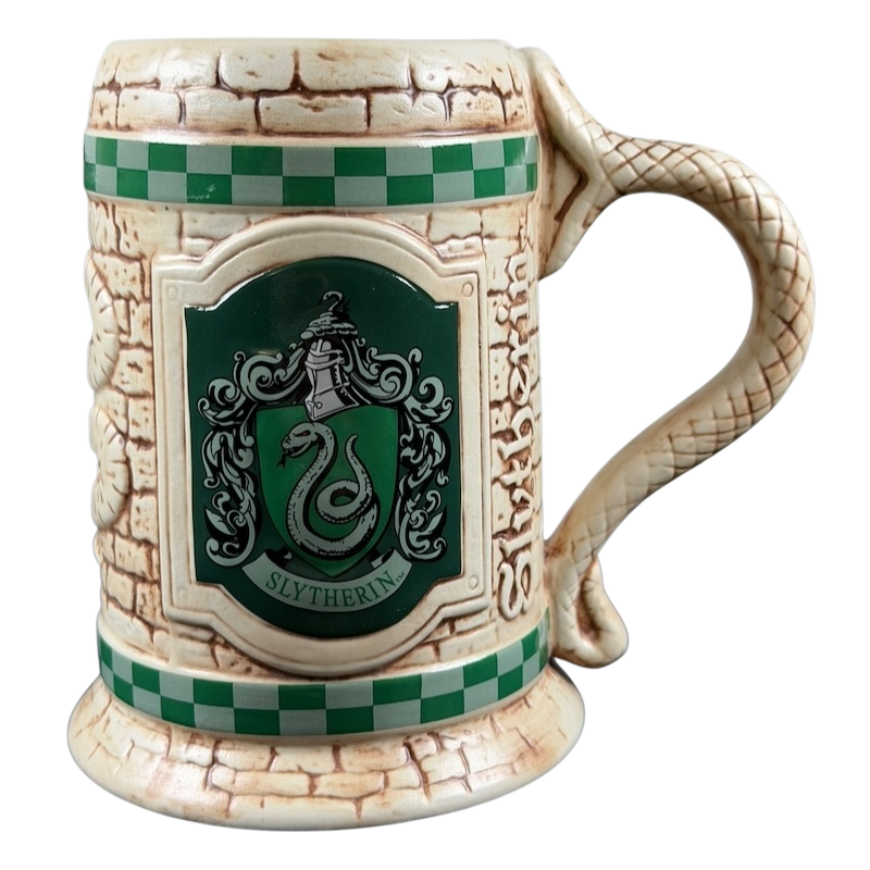 Harry Potter Slytherin stein mug collectible featuring an embossed Slytherin crest and snake design