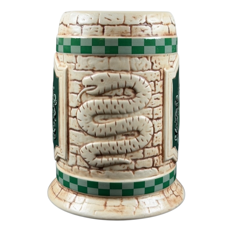 Harry Potter Slytherin stein mug collectible featuring a snake design and green accents for fans