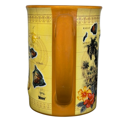 Hawaiian Islands Mug Island Heritage with colorful map design featuring Hawaiian flora and islands