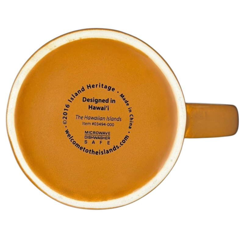 Hawaiian Islands Mug Island Heritage featuring a warm orange color and dishwasher safe label on the base