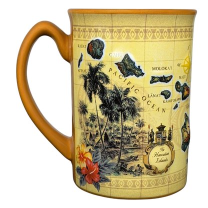 Hawaiian Islands Mug Island Heritage featuring a vintage map design and tropical flowers