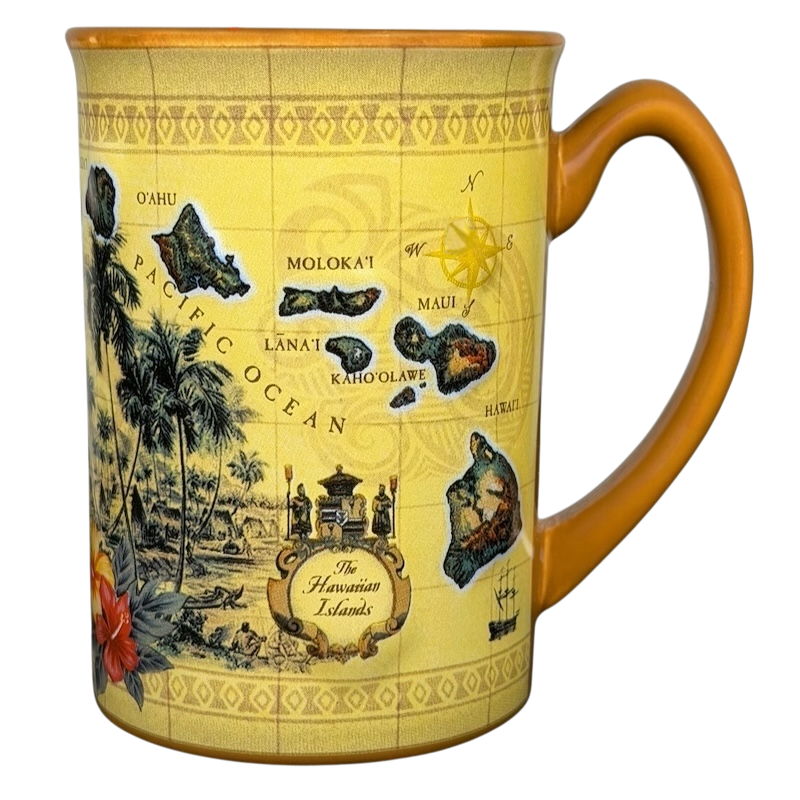 Hawaiian Islands Mug Island Heritage with colorful map and tropical designs showcasing the islands