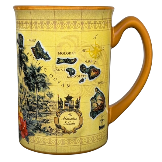 Hawaiian Islands Mug Island Heritage with colorful map and tropical designs showcasing the islands