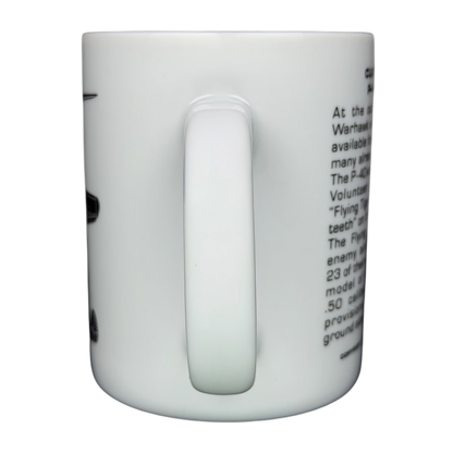 Hawker Aerospace mug featuring the Curtiss Wright P-40 Warhawk design and informative text about the aircraft