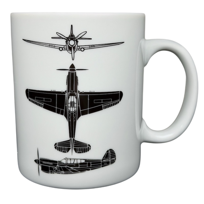 Curtiss Wright P-40 Warhawk Hawker Aerospace mug featuring detailed aircraft illustrations