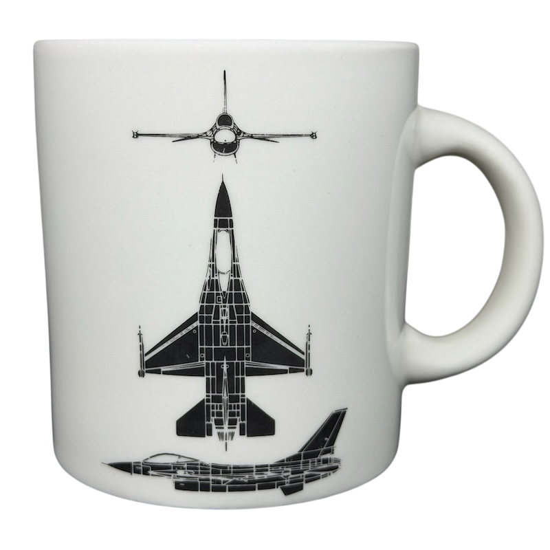 F-16 Fighting Falcon Hawker Aerospace mug featuring detailed aircraft illustrations
