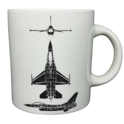F-16 Fighting Falcon Hawker Aerospace mug featuring detailed aircraft illustrations