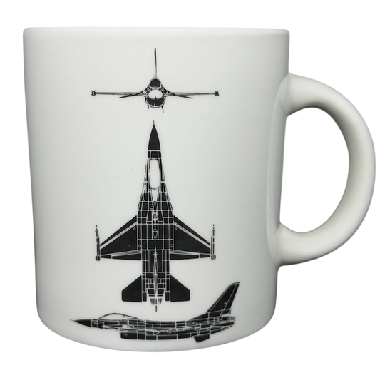 F-16 Fighting Falcon Hawker Aerospace mug featuring detailed aircraft illustrations