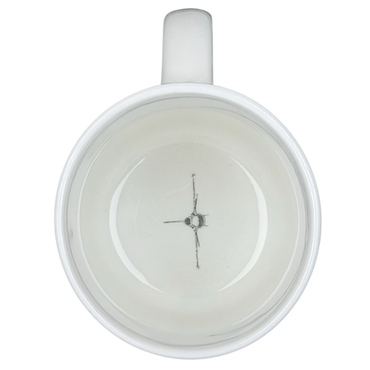 Inside view of a Hawker Aerospace mug featuring an F-16 Fighting Falcon design for aviation enthusiasts