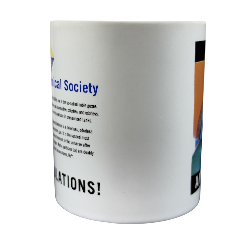 Helium Anniversary Mug Collectible featuring a unique design and details about helium's properties and uses