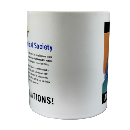 Helium Anniversary Mug Collectible featuring a unique design and details about helium's properties and uses