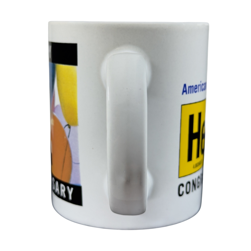 Helium anniversary mug collectible featuring colorful balloon designs for celebration occasions