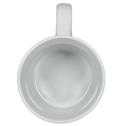 Top view of a white helium anniversary mug collectible with a smooth interior finish