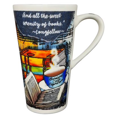 Henry Wadsworth Longfellow Mug Borders Books Chaleur featuring a serene book design and inspirational quote