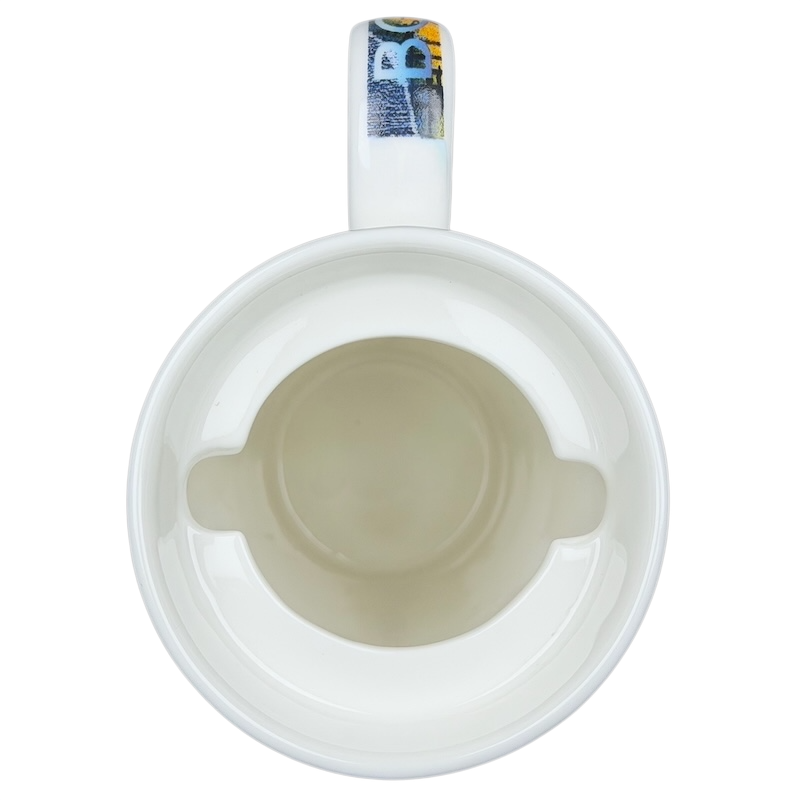 Top view of Henry Wadsworth Longfellow Mug Borders Books Chaleur featuring a smooth white finish