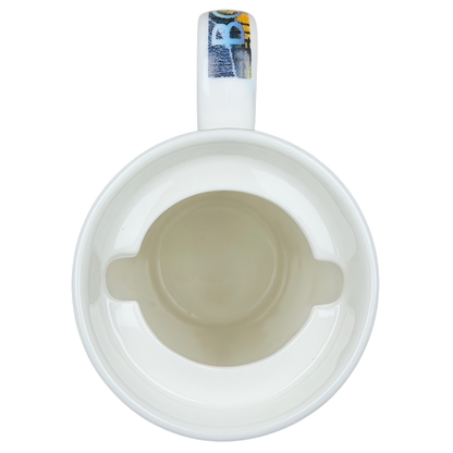 Top view of Henry Wadsworth Longfellow Mug Borders Books Chaleur featuring a smooth white finish
