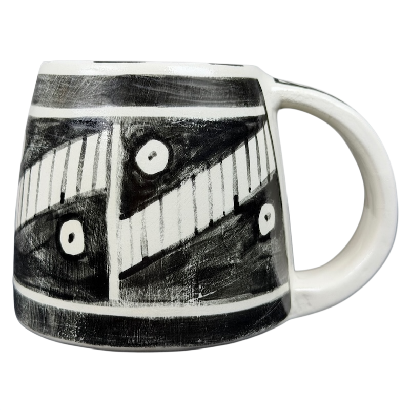 Santa Fe Geometric Southwest Pottery Mug Hotsherds with unique black and white design