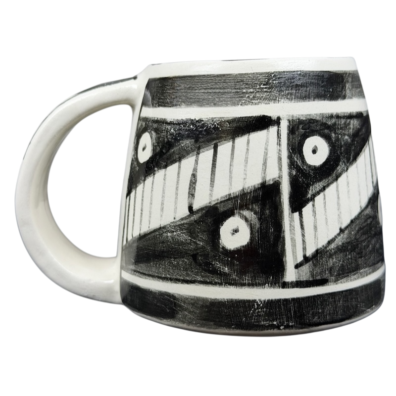 Santa Fe Geometric Southwest Pottery Mug Hotsherds with unique black and white patterns