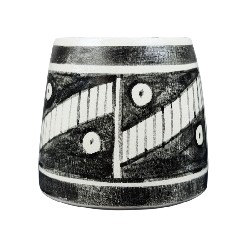 Santa Fe Geometric Southwest Pottery Mug Hotsherds with intricate black and white design