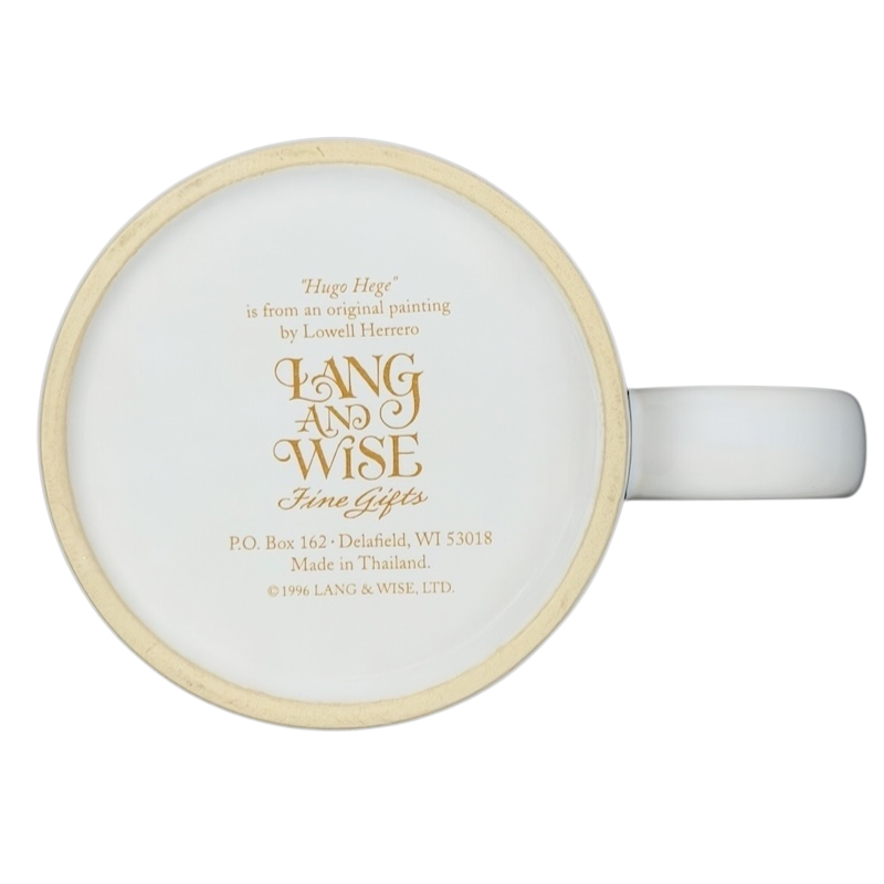 Hugo Hege cat Lang & Wise mug featuring original artwork by Lowell Herrero on a white ceramic base