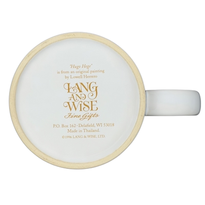 Hugo Hege cat Lang & Wise mug featuring original artwork by Lowell Herrero on a white ceramic base