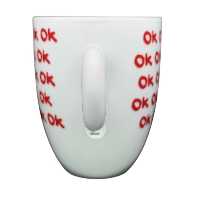 Illy Art Collection Robert Wilson OK Mug with bold red 'OK' text on a white background