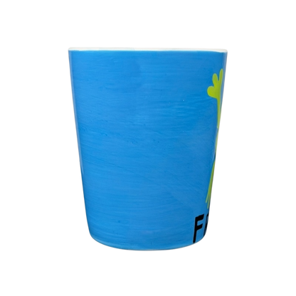 Spotted Green Frog Mug Indra with Blue Background and Hand-Painted Frog Design