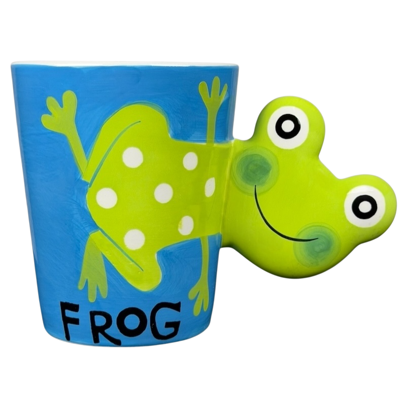 Spotted Green Frog Mug Indra featuring a playful frog design with colorful accents