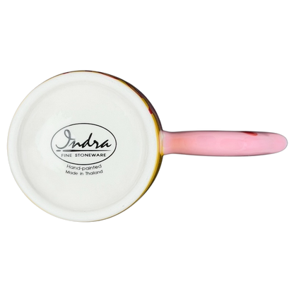 Bottom view of Striped Pink Piggy Mug Indra showcasing hand-painted design and handle