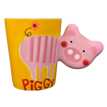 Striped Pink Piggy Mug Indra featuring a playful pig design and bright yellow color