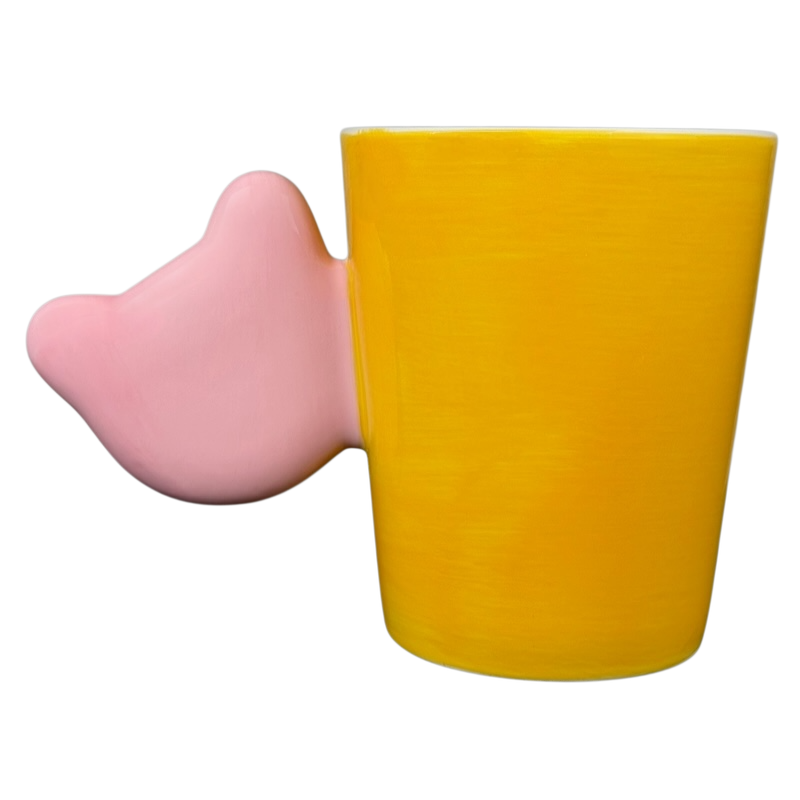Striped Pink Piggy Mug Indra with a playful pink pig handle and vibrant yellow body