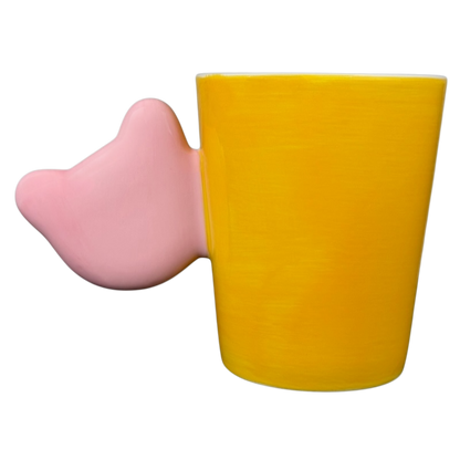 Striped Pink Piggy Mug Indra with a playful pink pig handle and vibrant yellow body