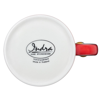 Top view of Indra vintage cat handle mug with colorful design and hand-painted details