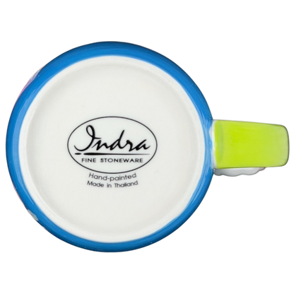 Indra vintage Caterpillar handle mug with colorful accents and hand-painted design, made in Thailand