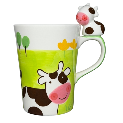 Indra vintage cow handle mug featuring a playful cow design and a cute cow-shaped handle