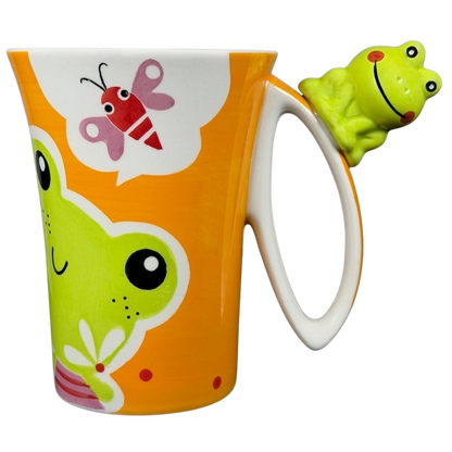 Indra vintage frog butterfly handle mug with colorful frog design and playful insect illustrations