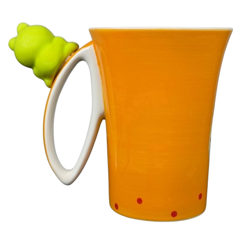 Indra vintage frog butterfly handle mug in orange with playful frog handle and dotted design