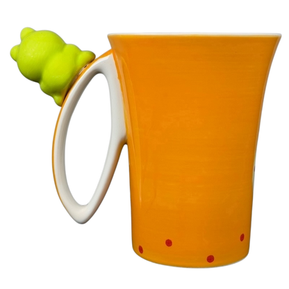 Indra vintage frog butterfly handle mug in orange with playful frog handle and dotted design