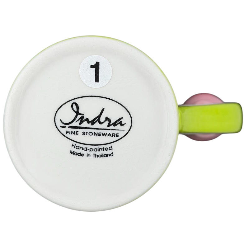 Indra vintage pig handle mug featuring a colorful design and hand-painted details