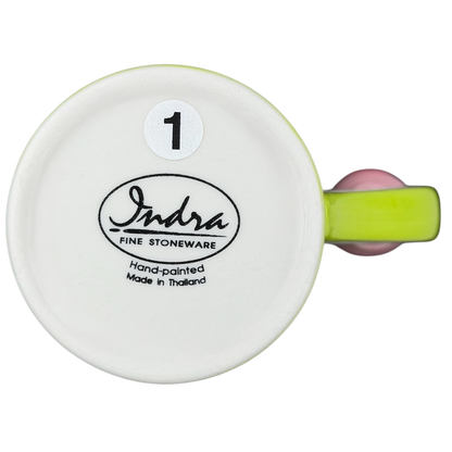 Indra vintage pig handle mug featuring a colorful design and hand-painted details