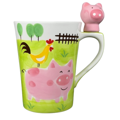 Indra vintage pig handle mug featuring a cheerful pig design and a cute pig handle